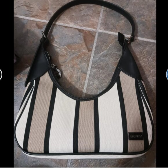 Domat Handbags - Y2K style Hobo Bag Satchel purse leather & wallet 2000s striped tan cream Dior